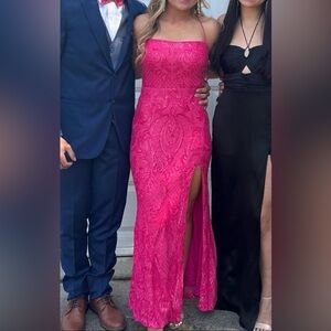 Elegant Pink Lace Prom Dress